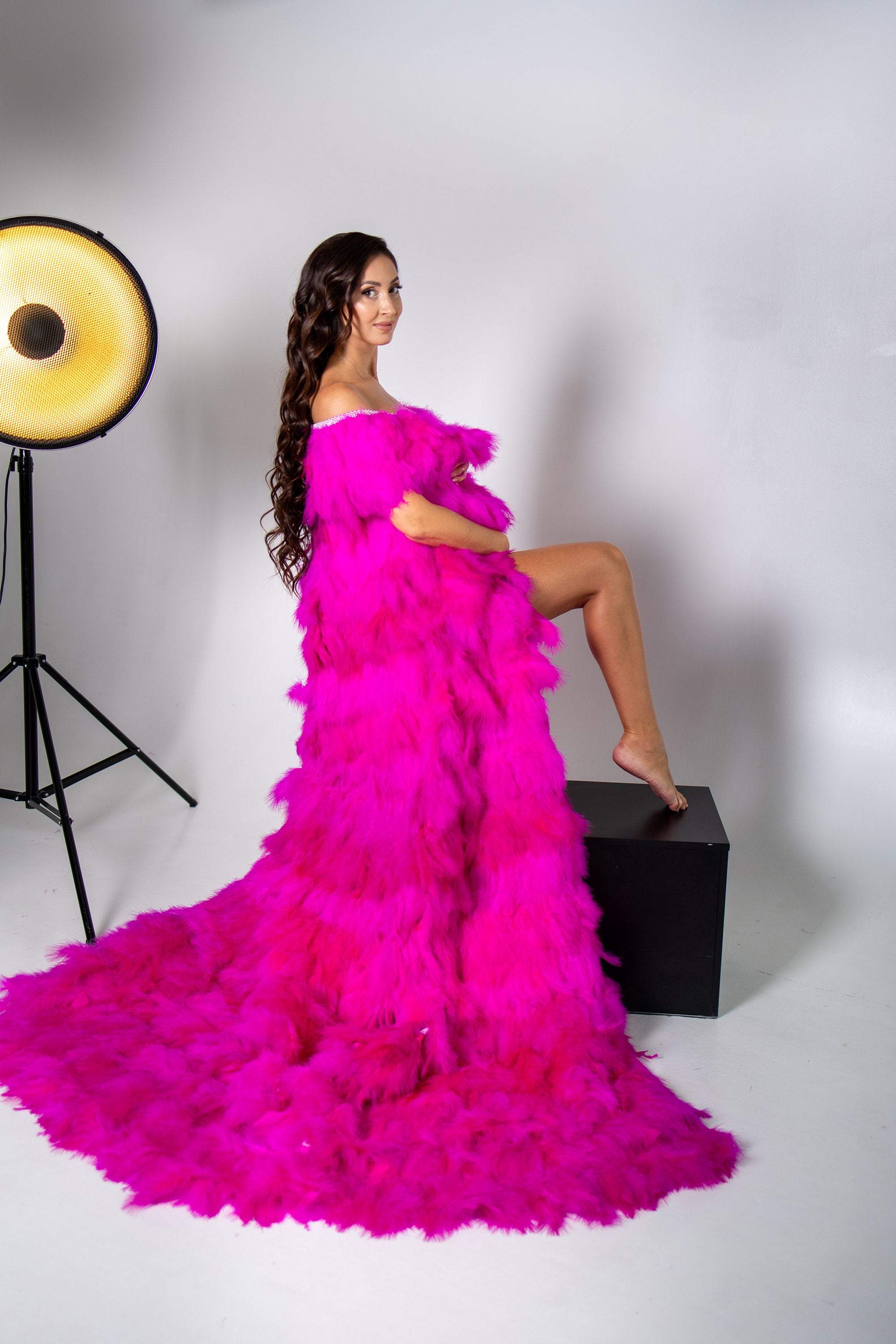hot pink feather dress